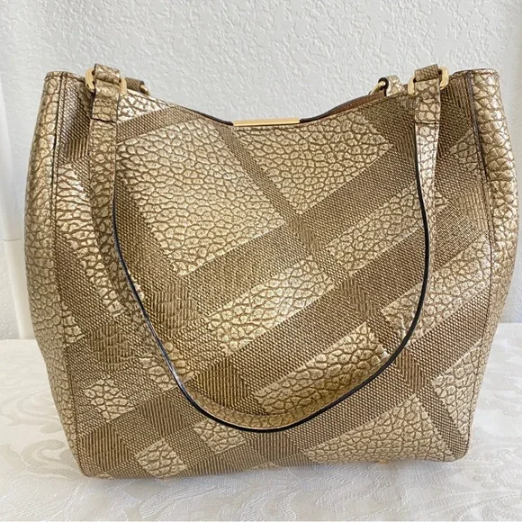 Burberry gold check leather bag